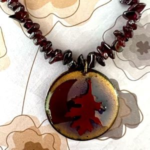 Handmade Artisan Amethyst Necklace with Real Leaf Pendent